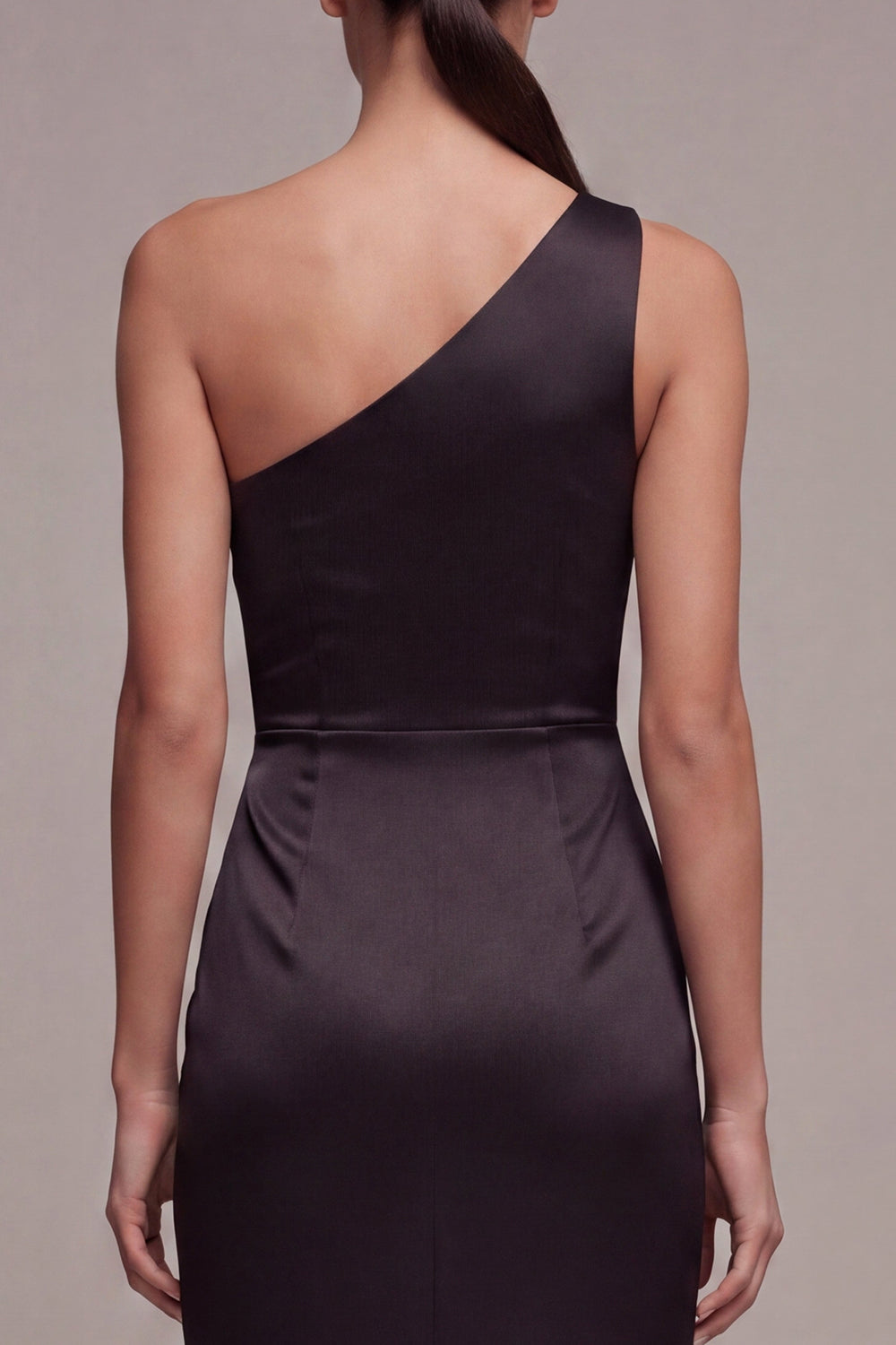 One Shoulder Satin Mermaid Long Black Tie Dress with Slit