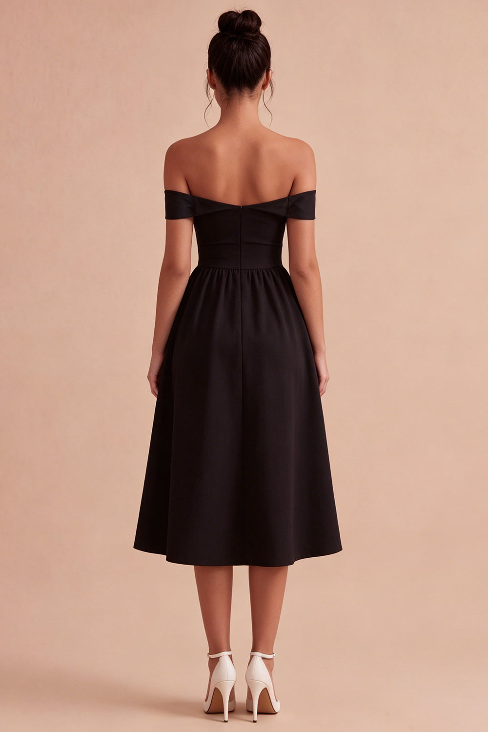 Off the Shoulder Midi A Line Evening Dress with Keyhole