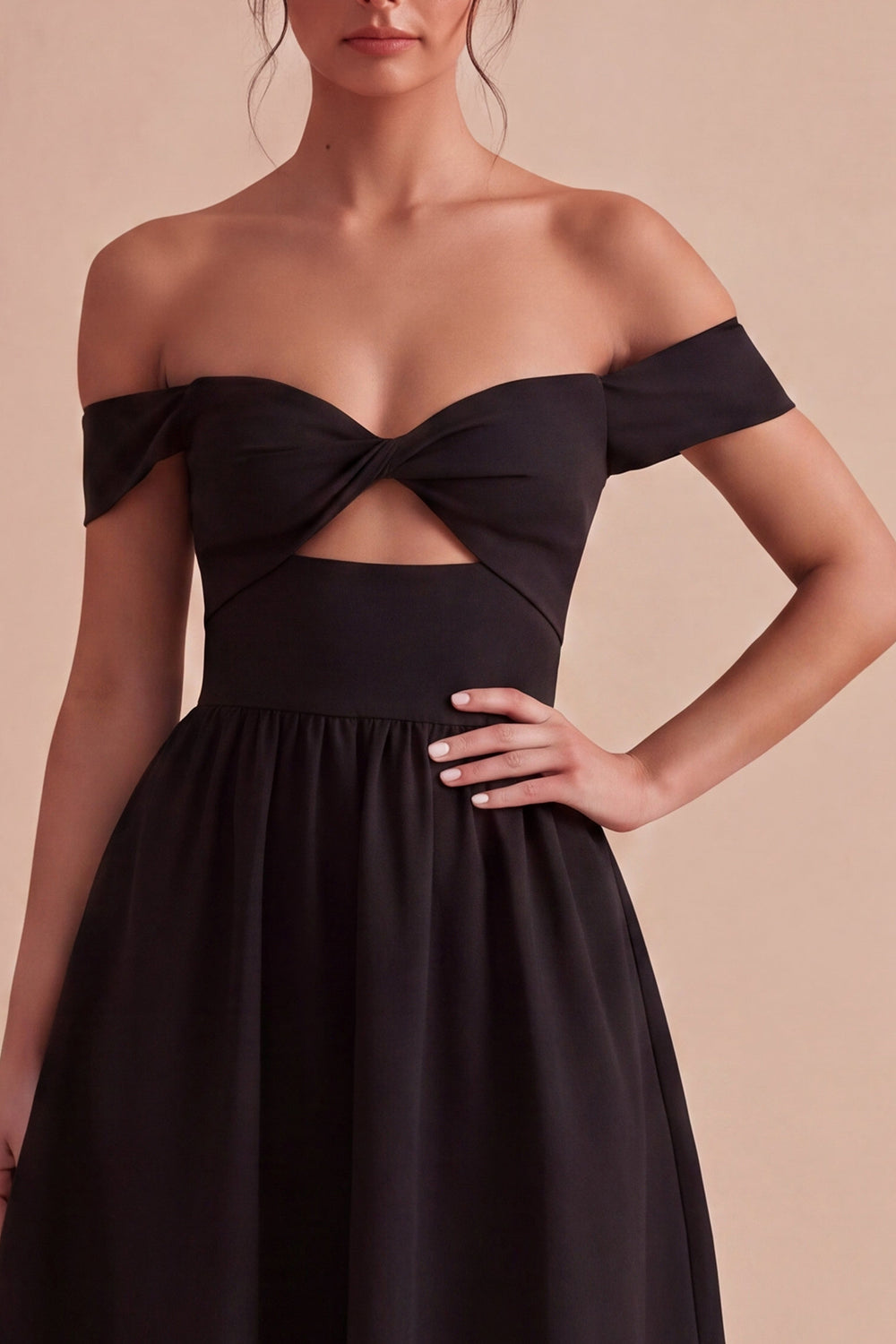 Off the Shoulder Midi A Line Evening Dress with Keyhole