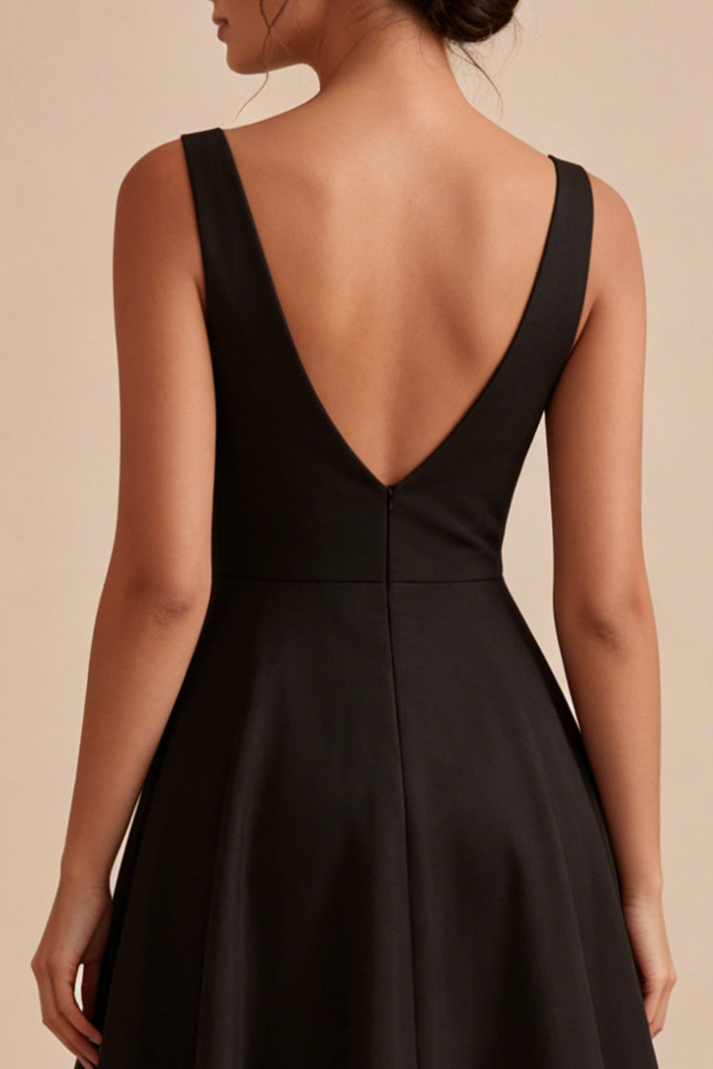 V-Neck Black Ruched A Line Maxi Evening Dress