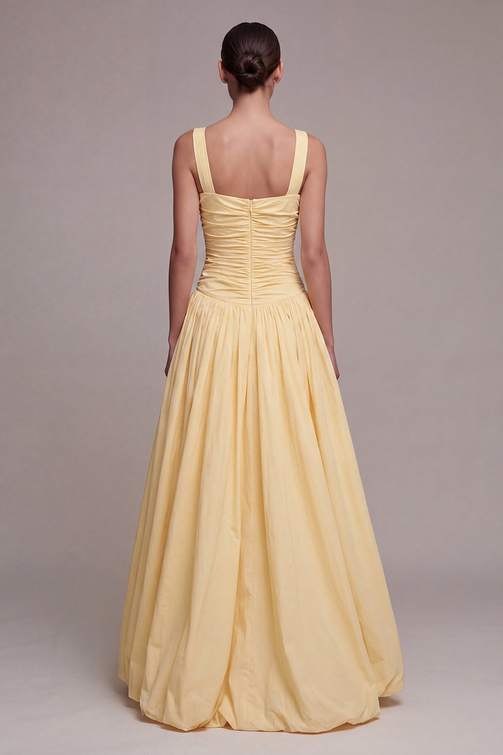 Daffodil Ball Gown Square Neck Ruched Long Evening Dress with Slit