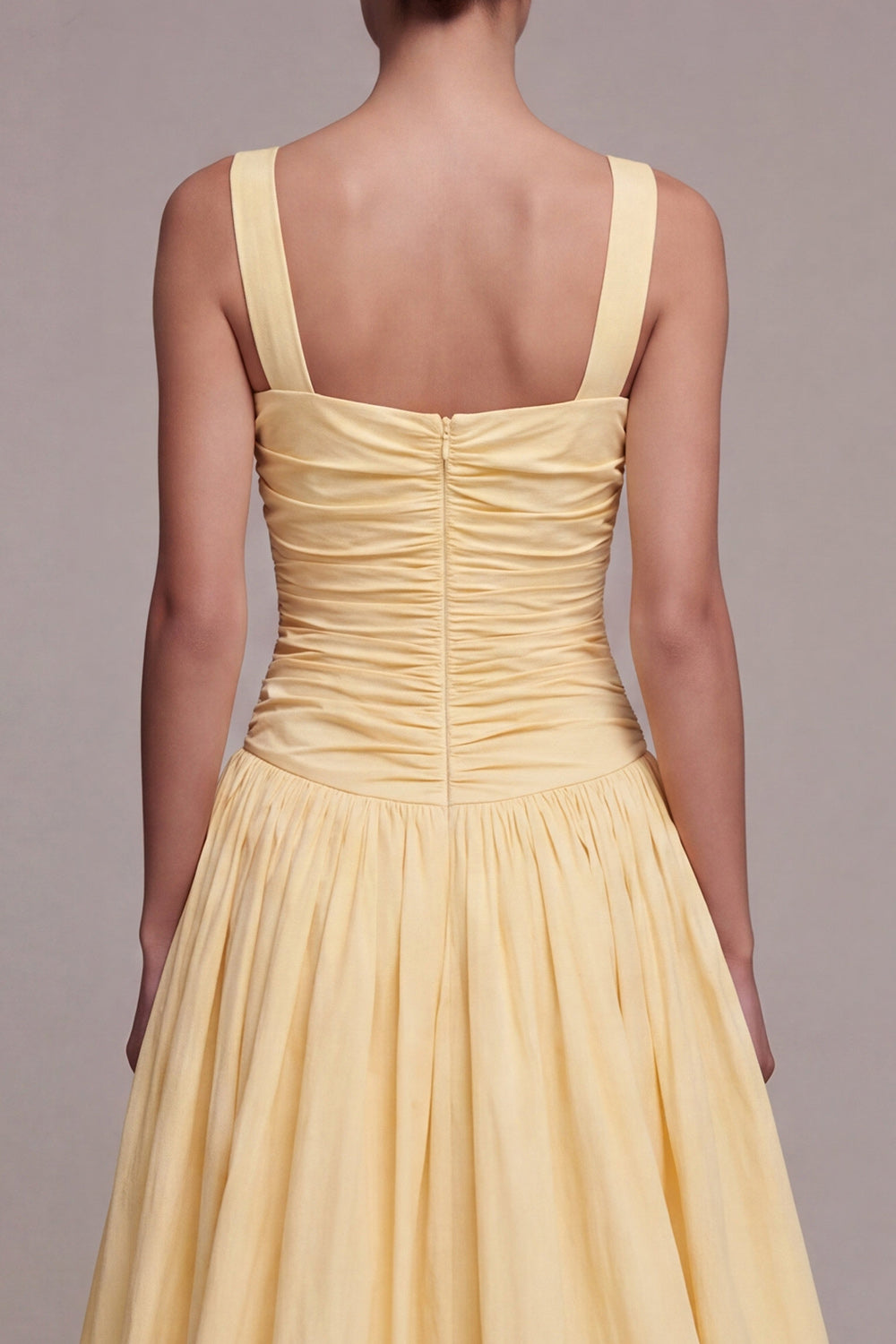 Daffodil Ball Gown Square Neck Ruched Long Evening Dress with Slit