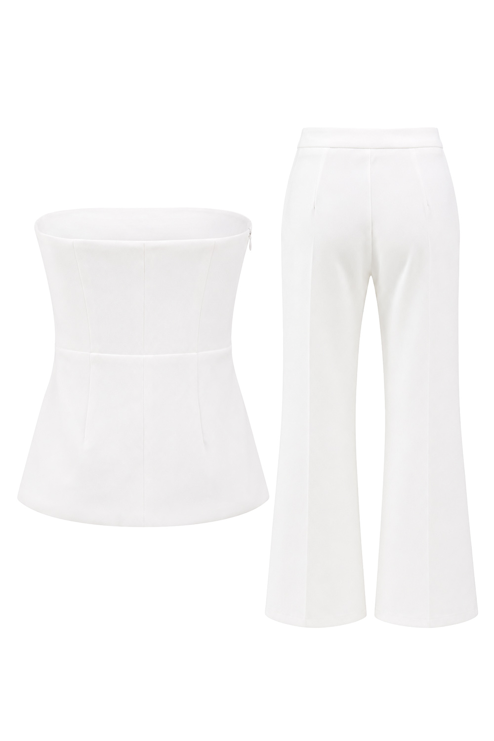 2 Piece White Strapless Double Breasted Business Suits with Pockets