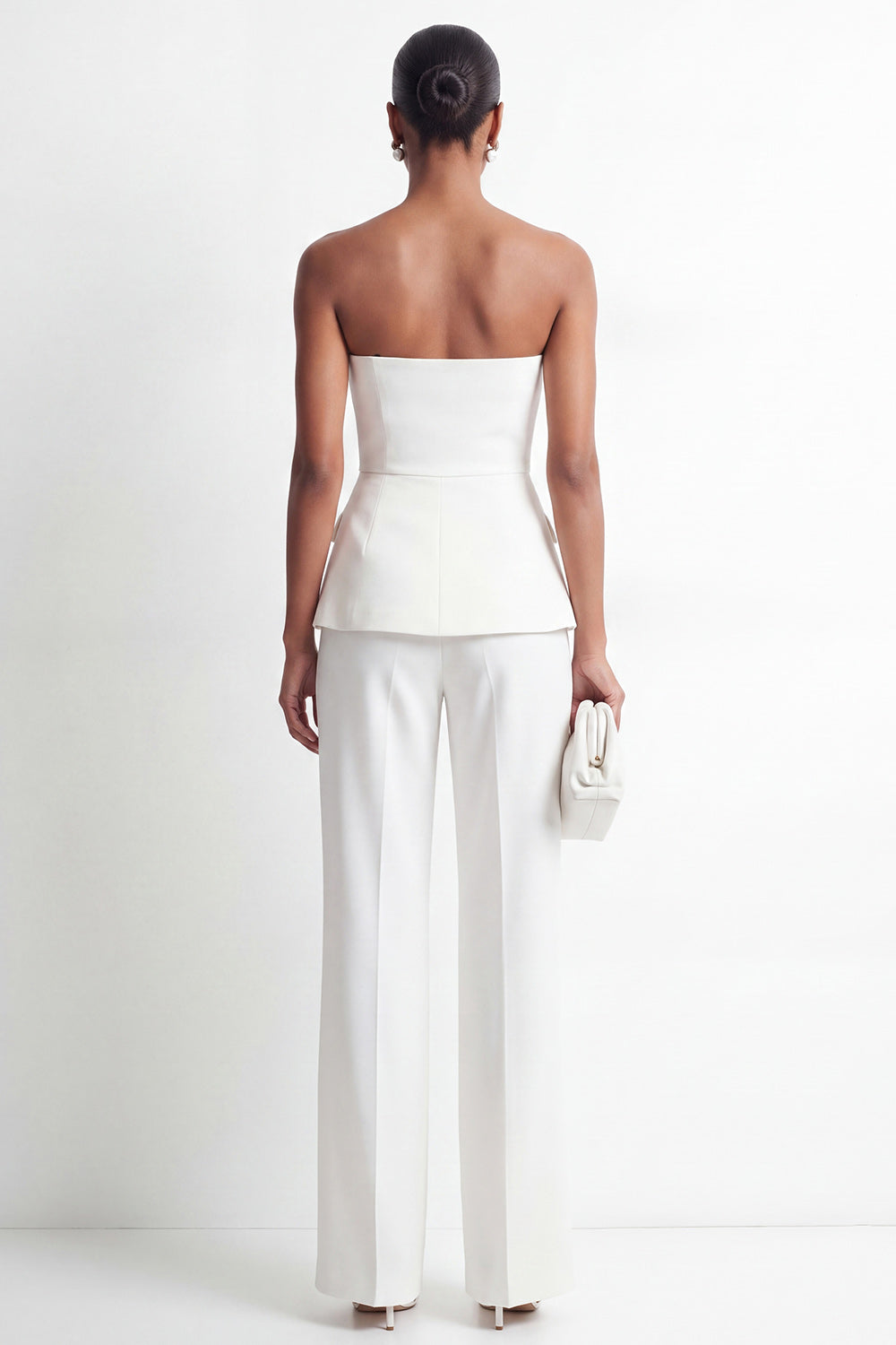 2 Piece White Strapless Double Breasted Business Suits with Pockets