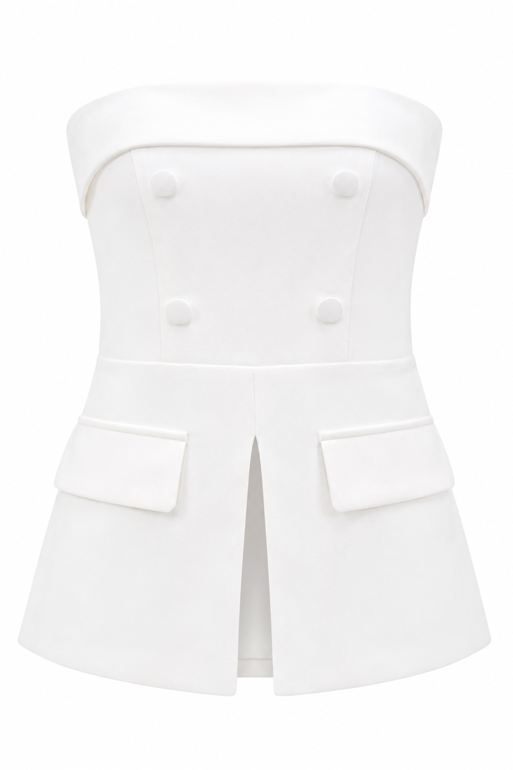 2 Piece White Strapless Double Breasted Business Suits with Pockets
