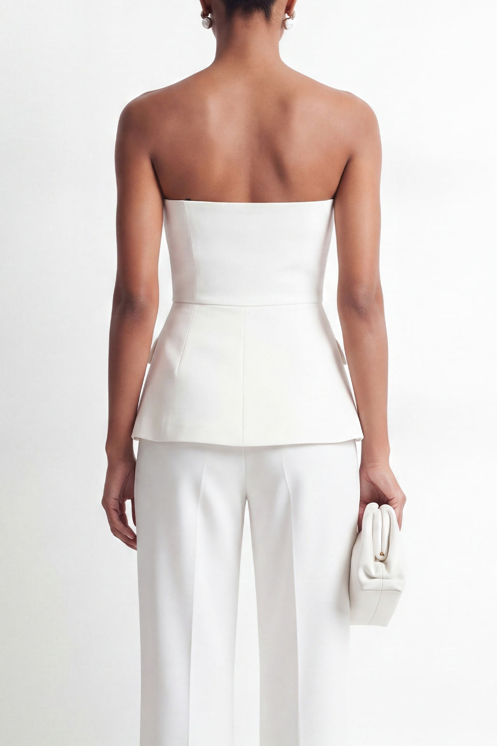 2 Piece White Strapless Double Breasted Business Suits with Pockets