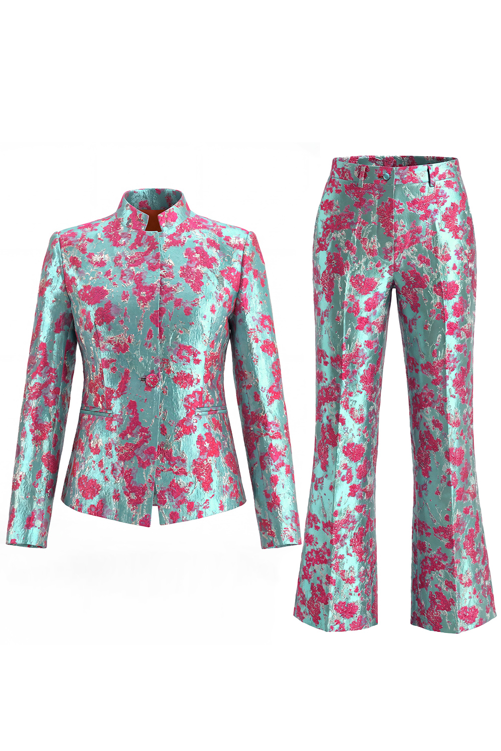 2 Piece Dusty Blue Floral Lapel Prom Suits