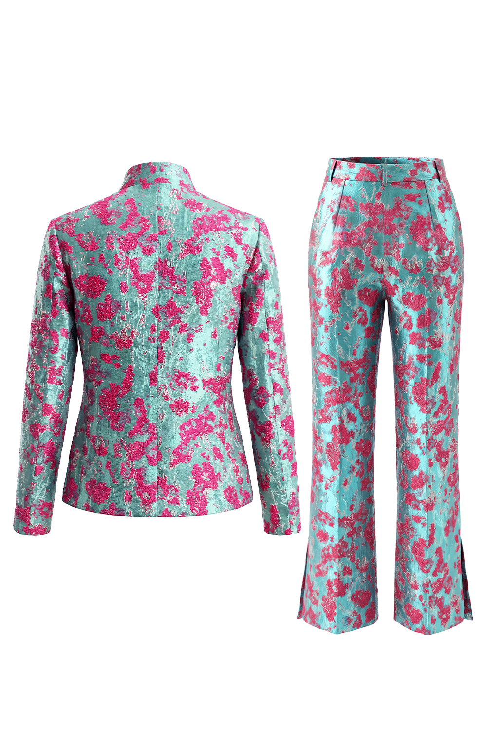 2 Piece Dusty Blue Floral Lapel Prom Suits