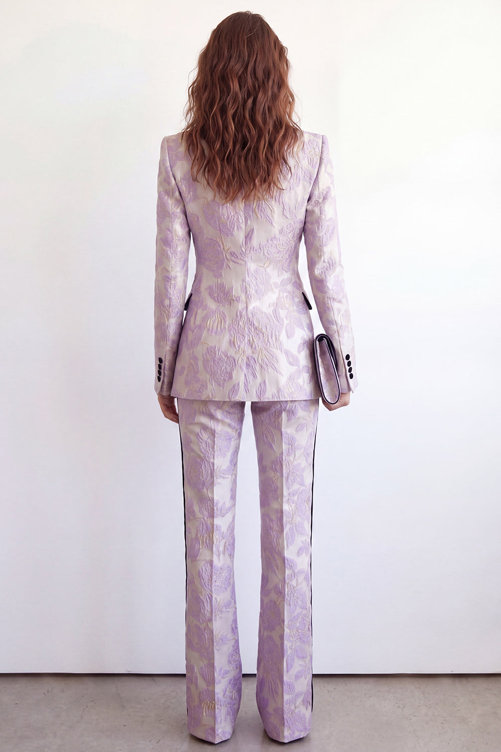 2 Piece Peak Lapel Purple Floral Single Breasted Business Suits