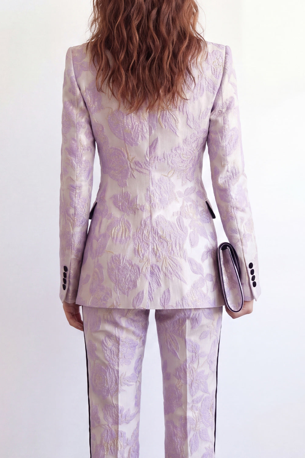 2 Piece Peak Lapel Purple Floral Single Breasted Business Suits
