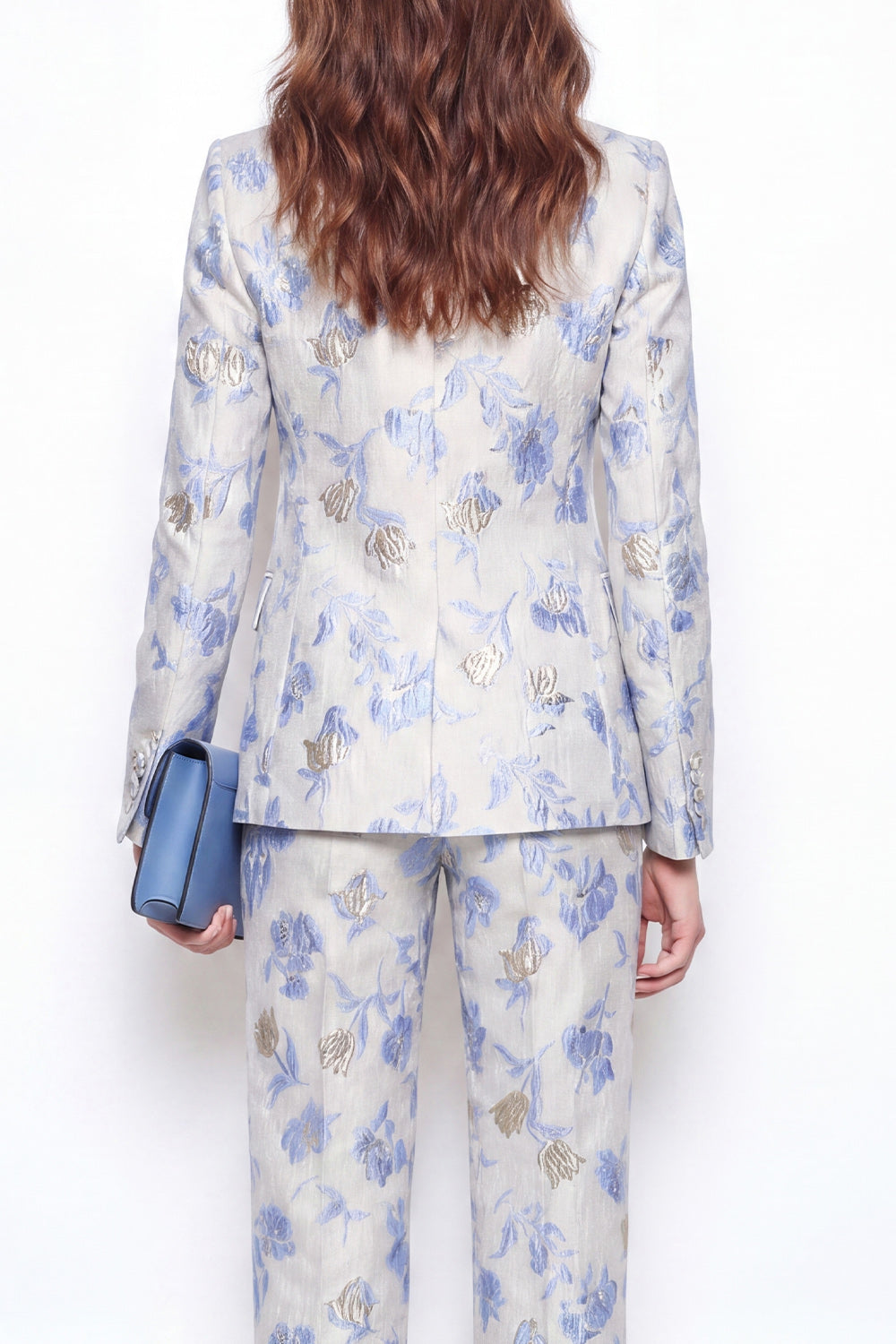 2 Piece Blue Floral Peak Lapel One Button Business Suits with Pockets