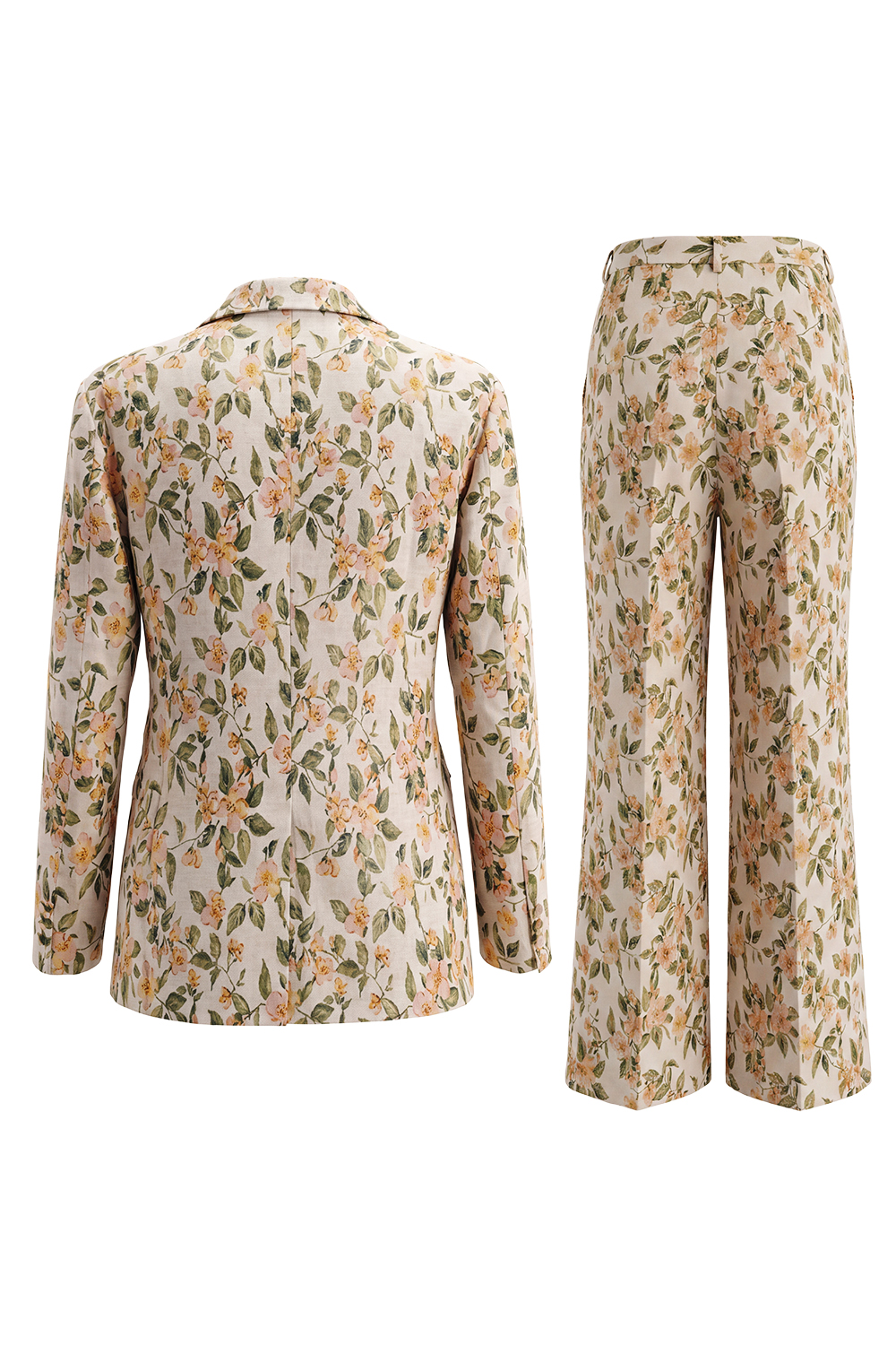 2 Piece Floral Grey Blue Peak Lapel Single Breasted Business Suits