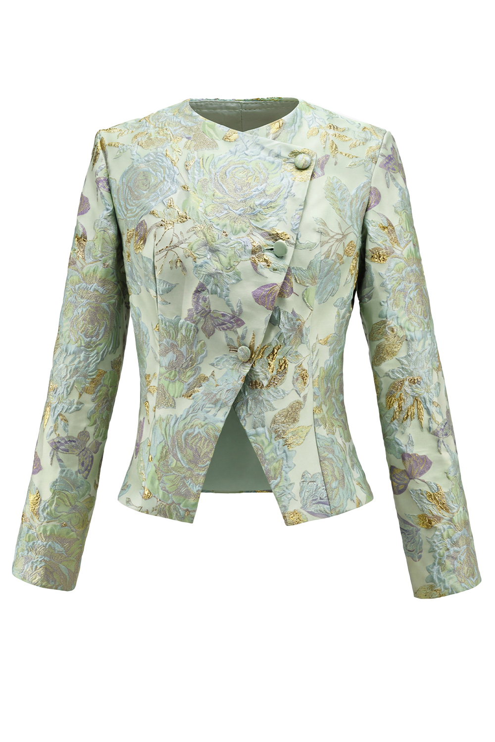 2 Piece Floral Green Single Breasted Round Neck Business Suits with Pockets