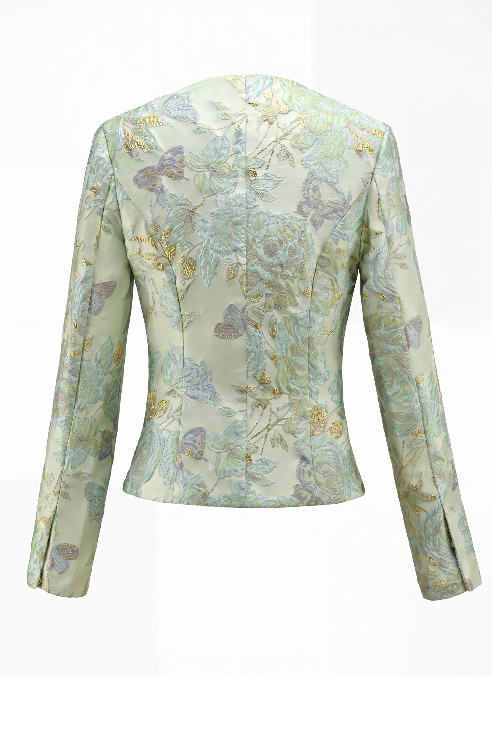 2 Piece Floral Green Single Breasted Round Neck Business Suits with Pockets