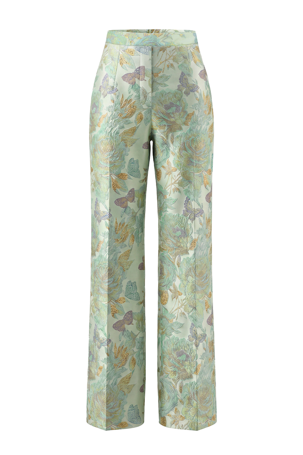 2 Piece Floral Green Single Breasted Round Neck Business Suits with Pockets