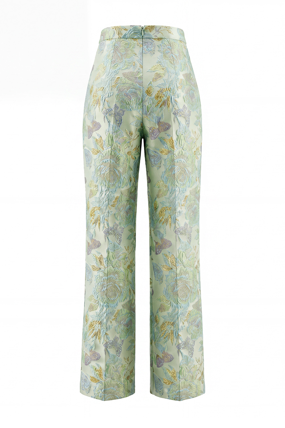 2 Piece Floral Green Single Breasted Round Neck Business Suits with Pockets