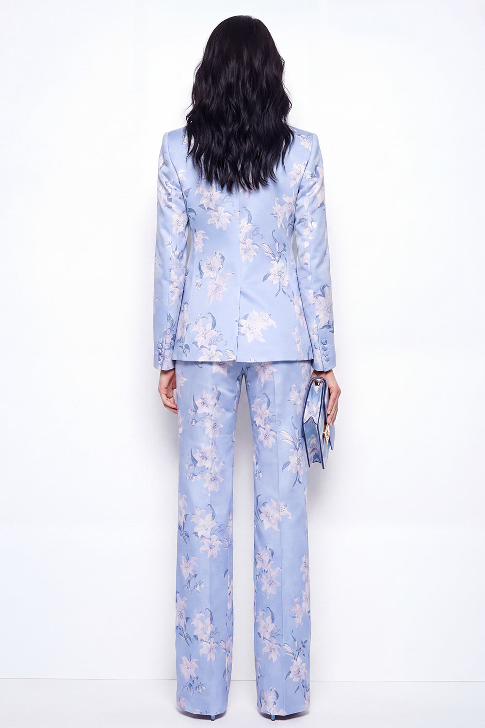 Floral 2 Piece Blue Single Breasted Notched Lapel Business Suits with Pockets