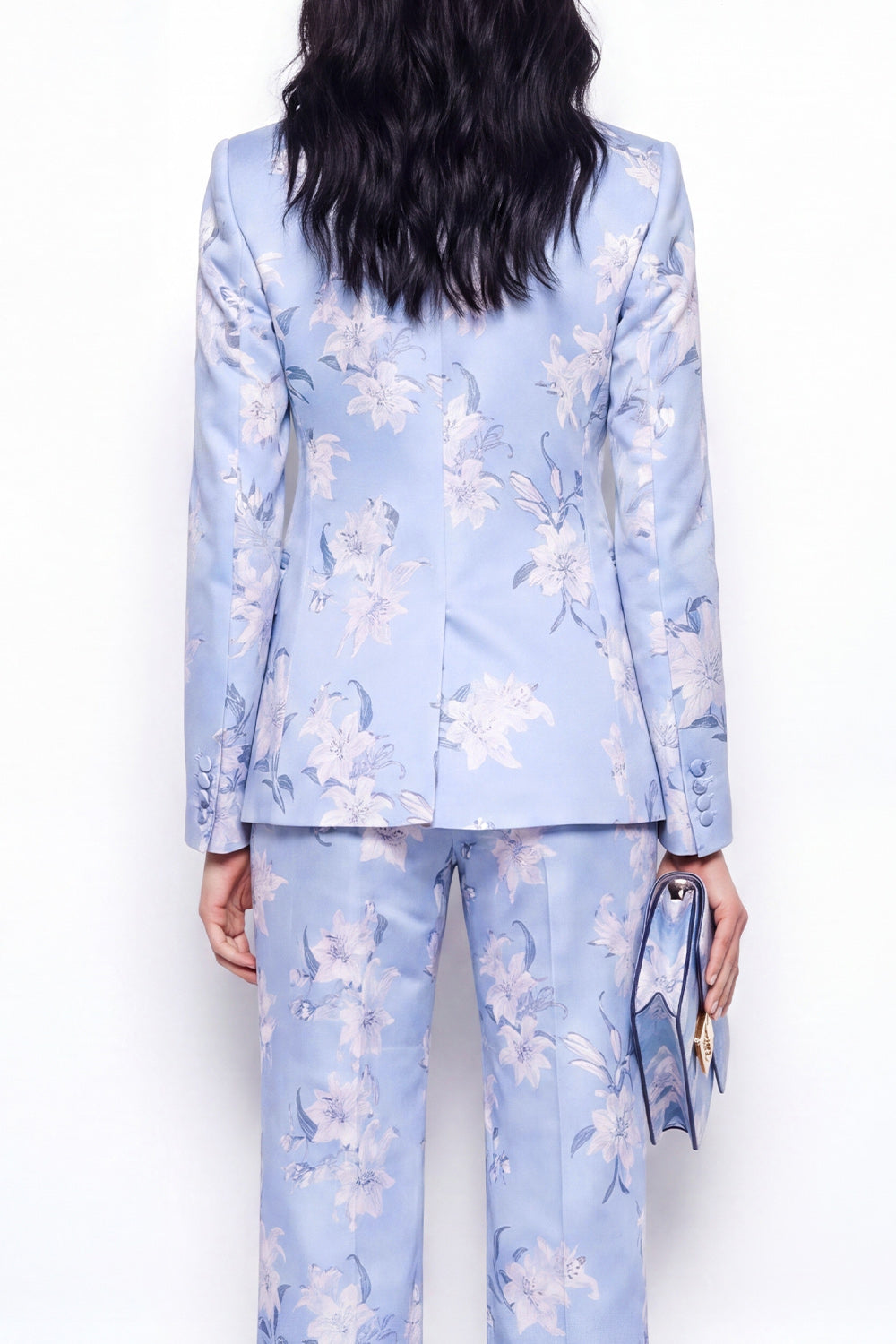 Floral 2 Piece Blue Single Breasted Notched Lapel Business Suits with Pockets
