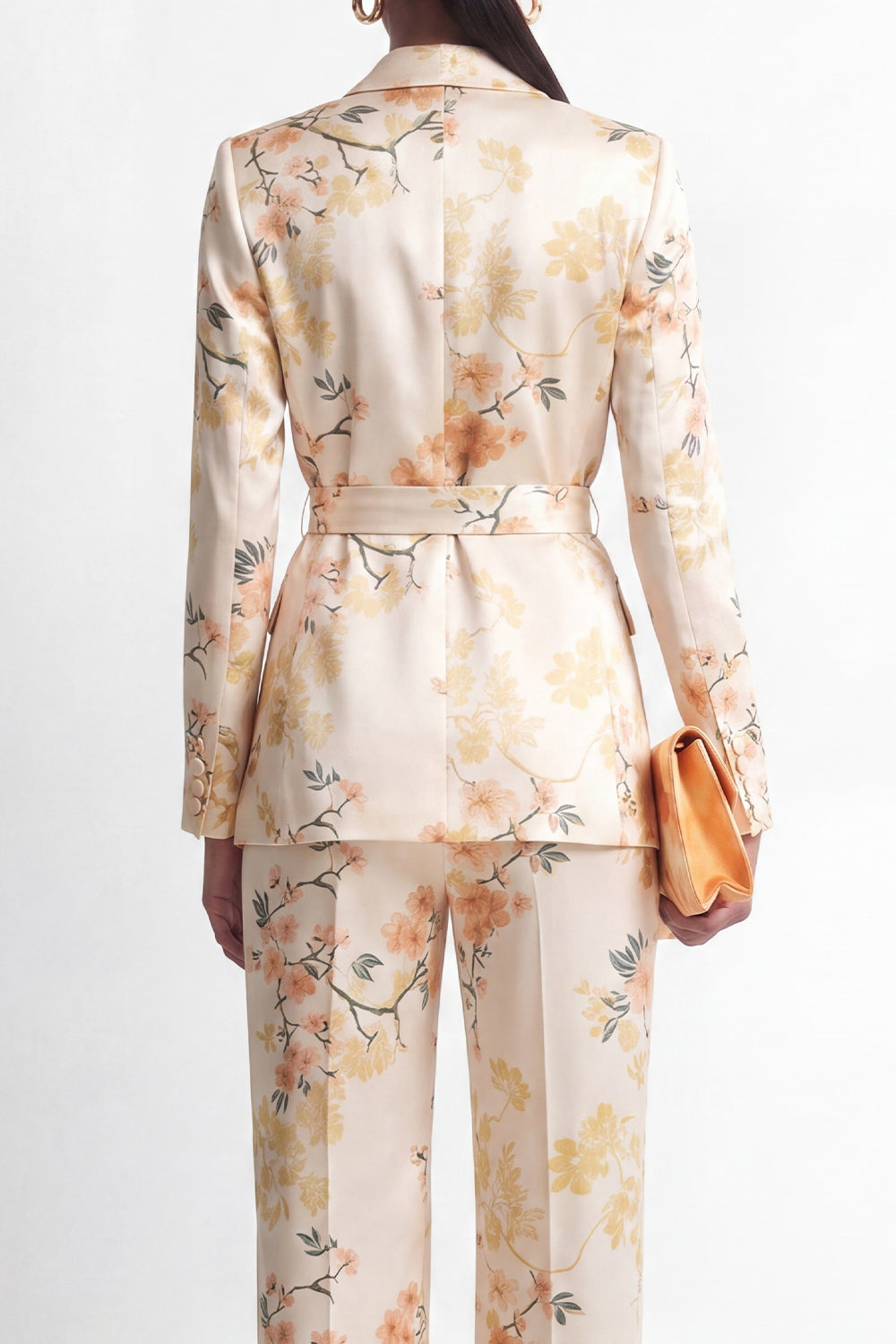 Champagne 2 Piece Floral Shawl Lapel Business Suits with Sash