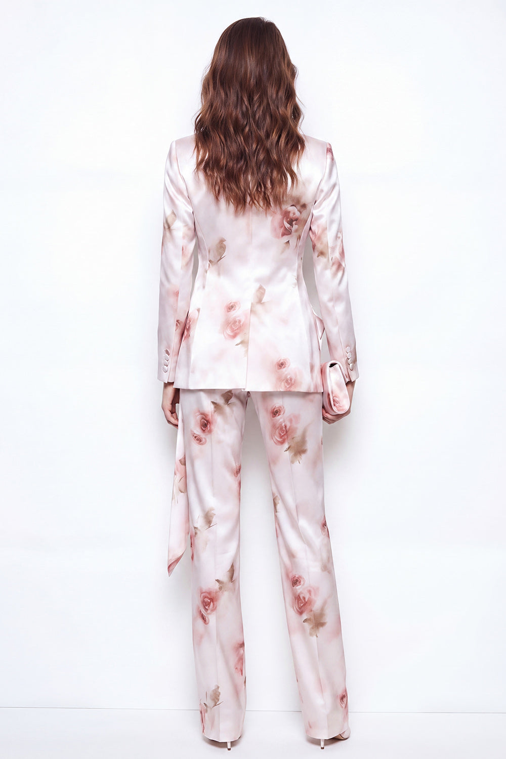 White Red Flower Ruffled Double Breasted Peak Lapel 2 Piece Business Suits