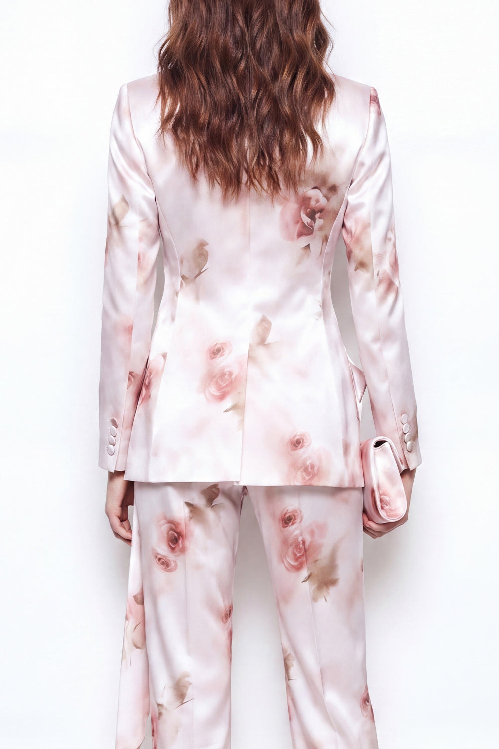 White Red Flower Ruffled Double Breasted Peak Lapel 2 Piece Business Suits
