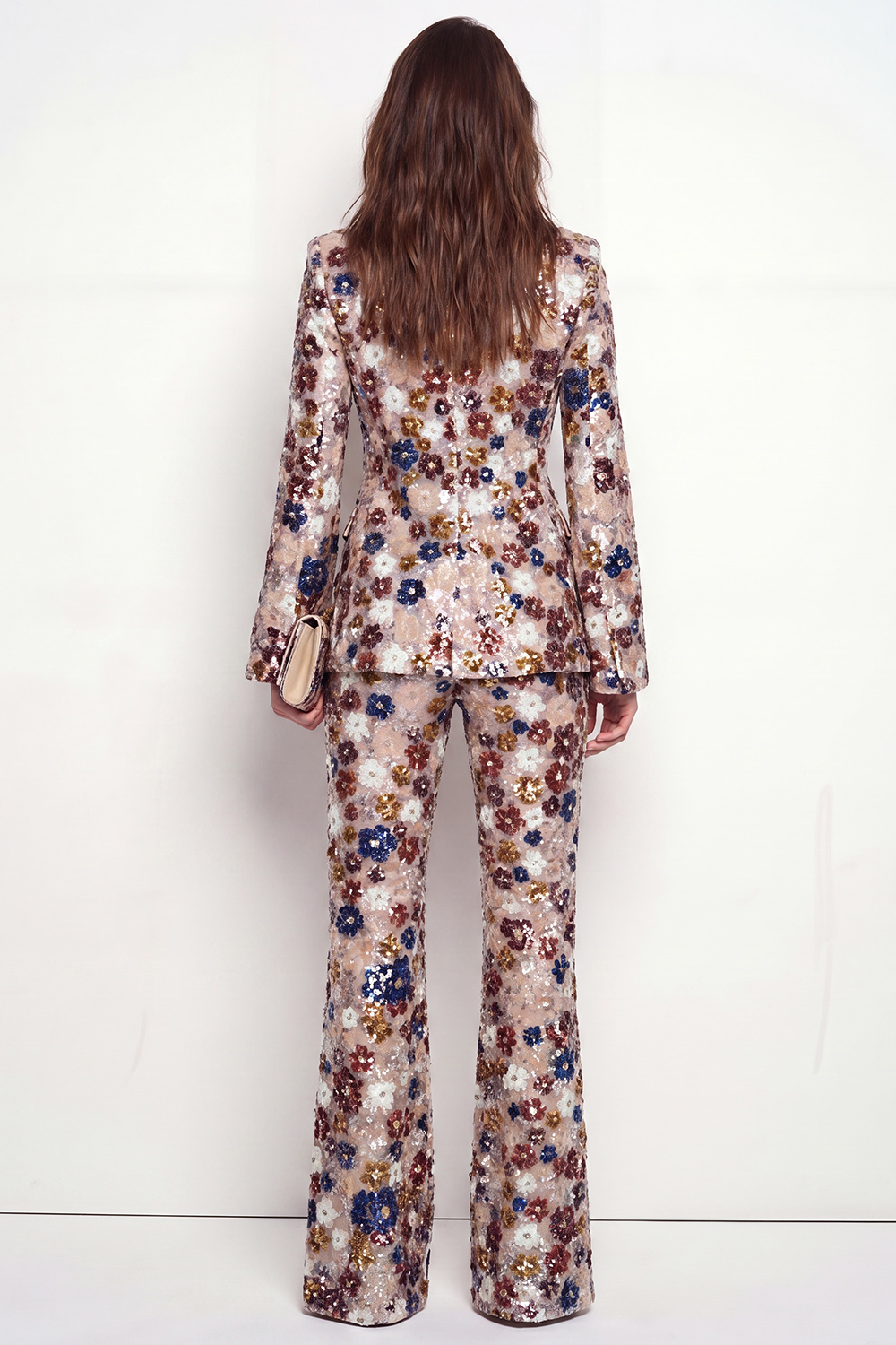Khaki Floral Peak Lapel Single Breasted 2 Piece Business Suits with Pockets