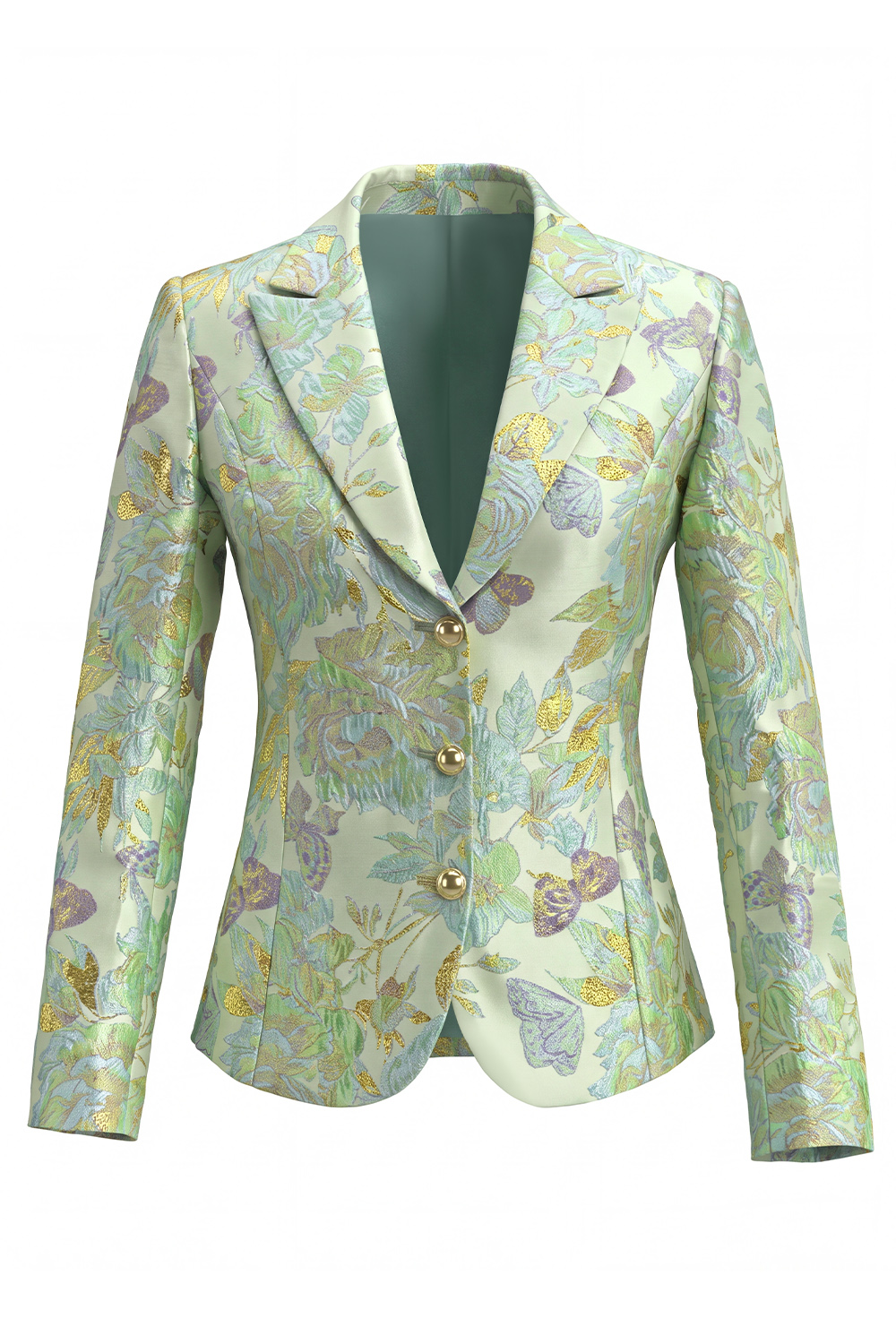 Green Floral Peak Lapel Single Breasted 2 Piece Midi Business Suits