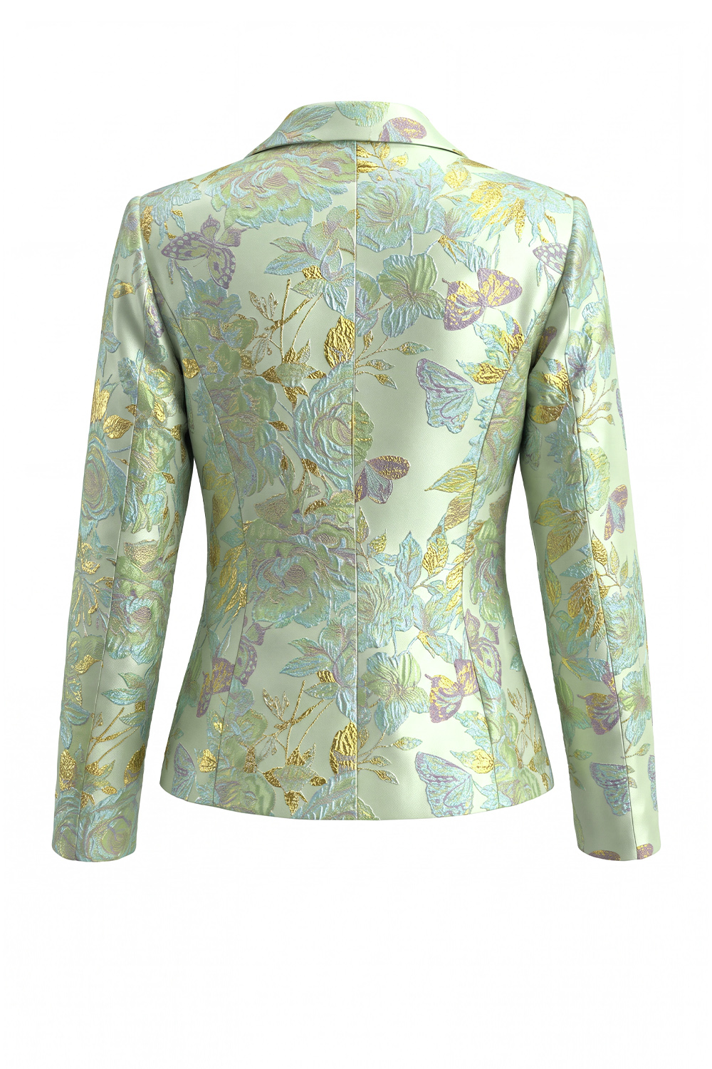 Green Floral Peak Lapel Single Breasted 2 Piece Midi Business Suits