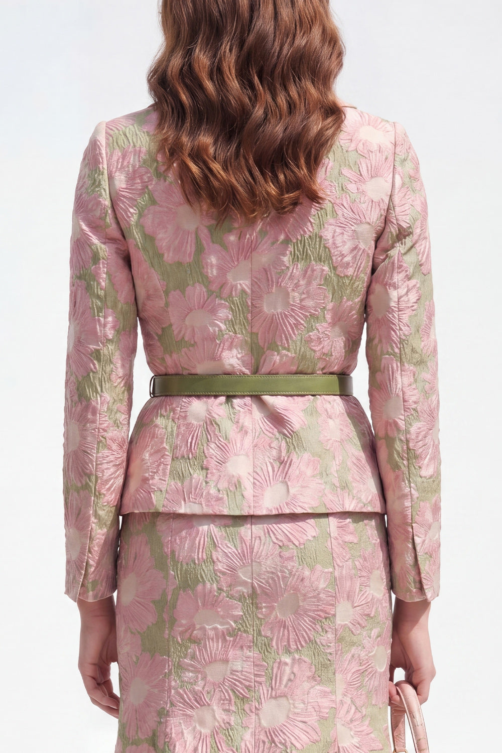 Floral Green Pink Notched Lapel Single Breasted Midi 2 Piece Business Suits