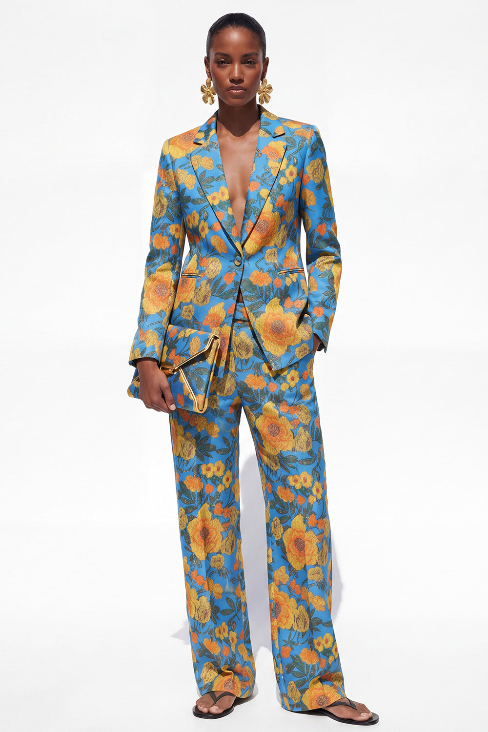 Green 2 Piece Floral Notched Lapel One Button Business Suits with Pockets