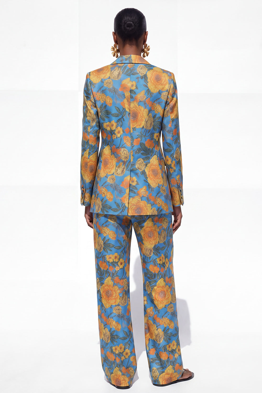 Green 2 Piece Floral Notched Lapel One Button Business Suits with Pockets