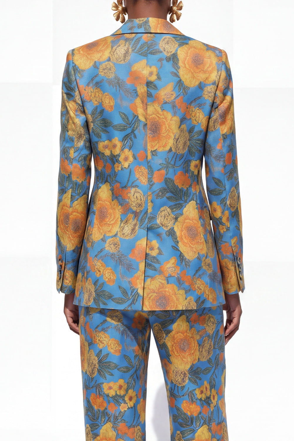 Green 2 Piece Floral Notched Lapel One Button Business Suits with Pockets