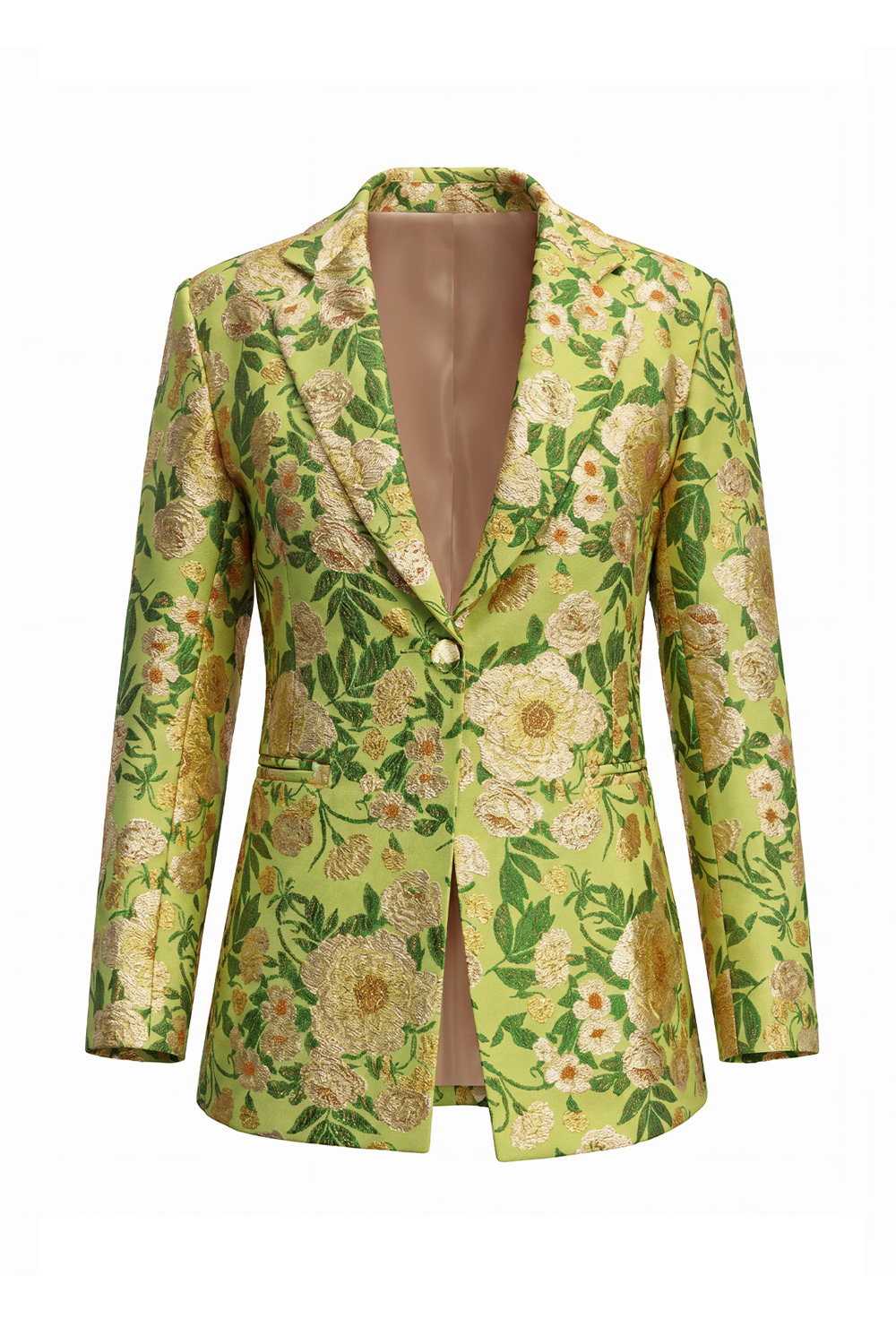 Green 2 Piece Floral Notched Lapel One Button Business Suits with Pockets