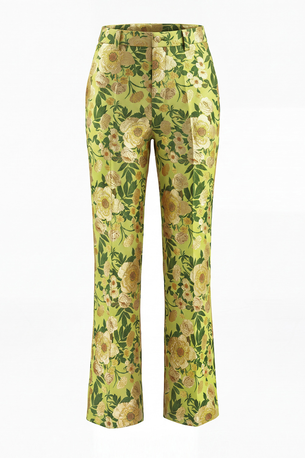 Green 2 Piece Floral Notched Lapel One Button Business Suits with Pockets
