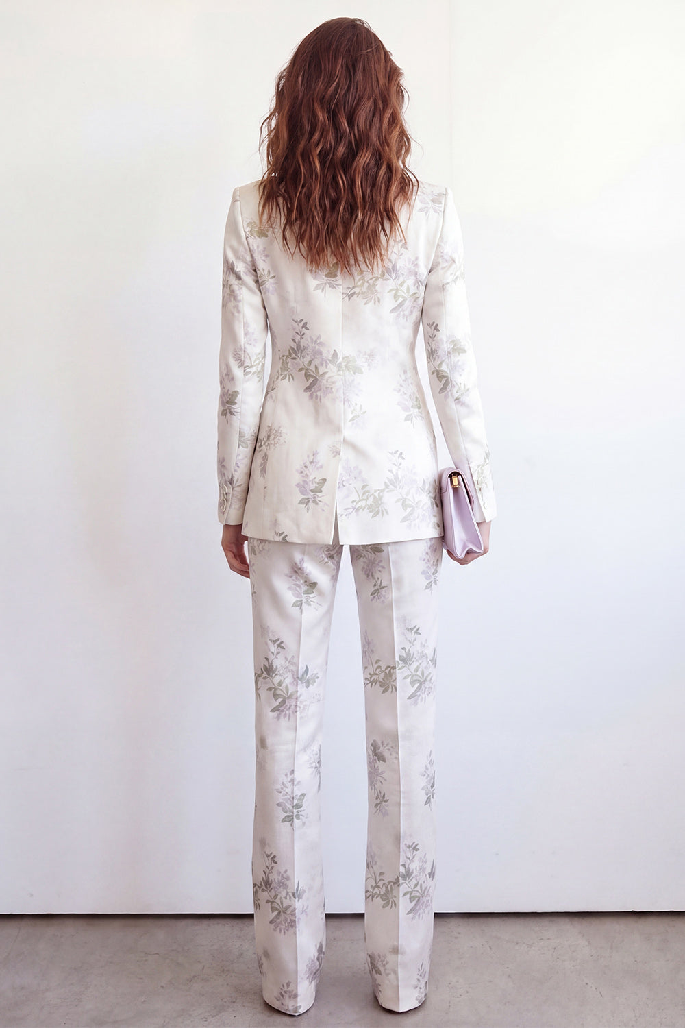 White Floral 2 Piece One Button Peak Lapel Long Sleeves Business Suits