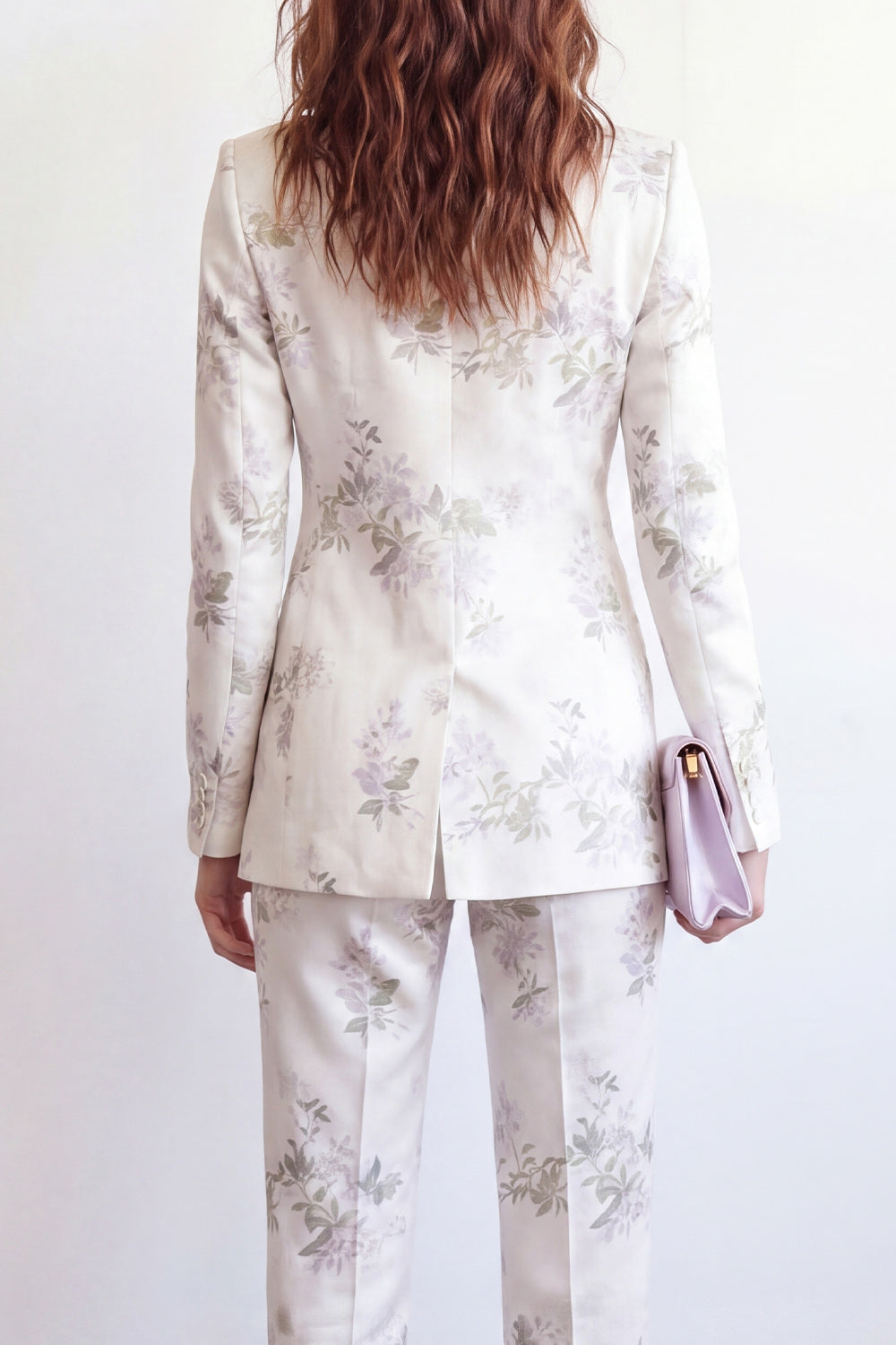 White Floral 2 Piece One Button Peak Lapel Long Sleeves Business Suits