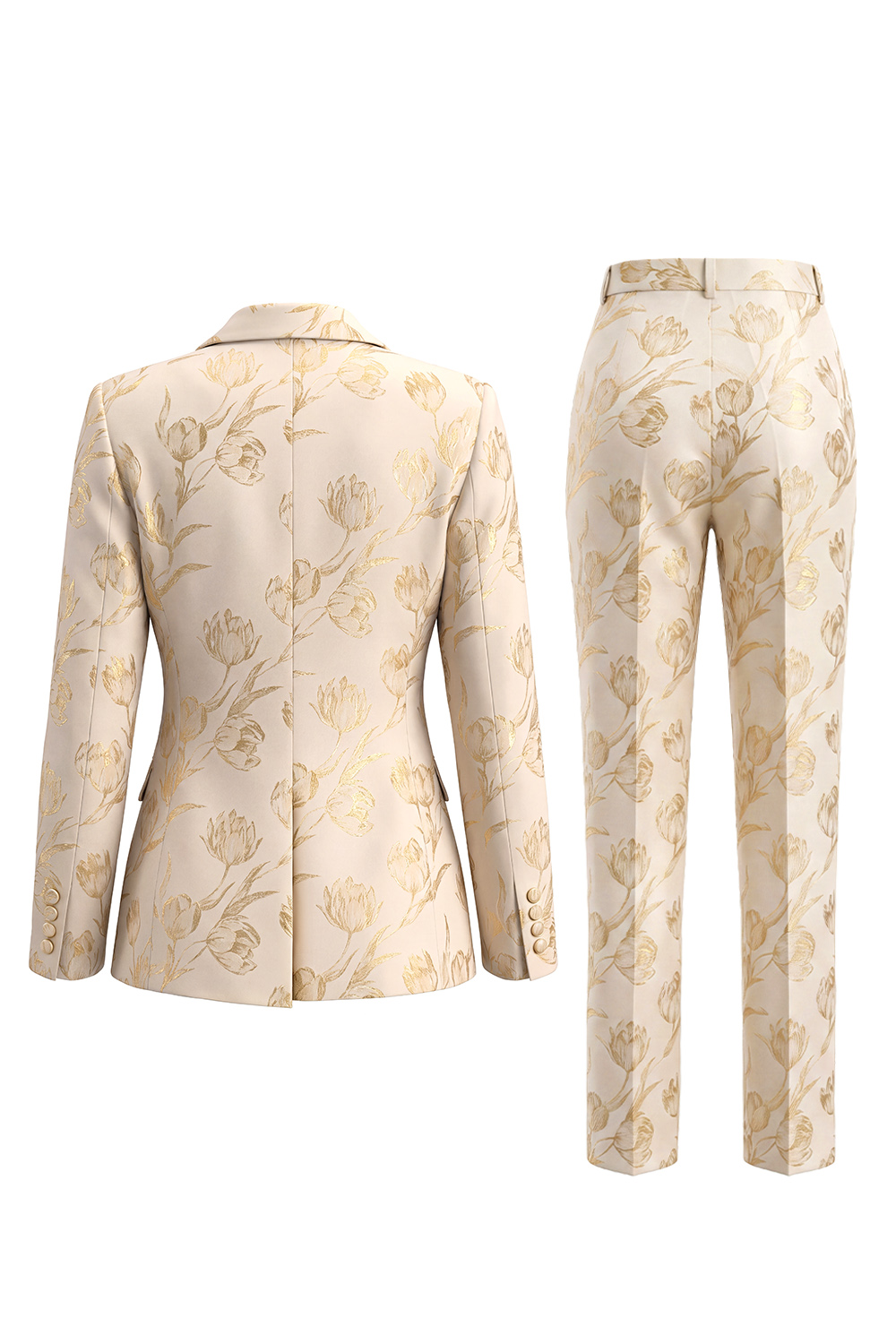 Golden Floral Peak Lapel One Botton 2 Piece Business Suits with Pockets