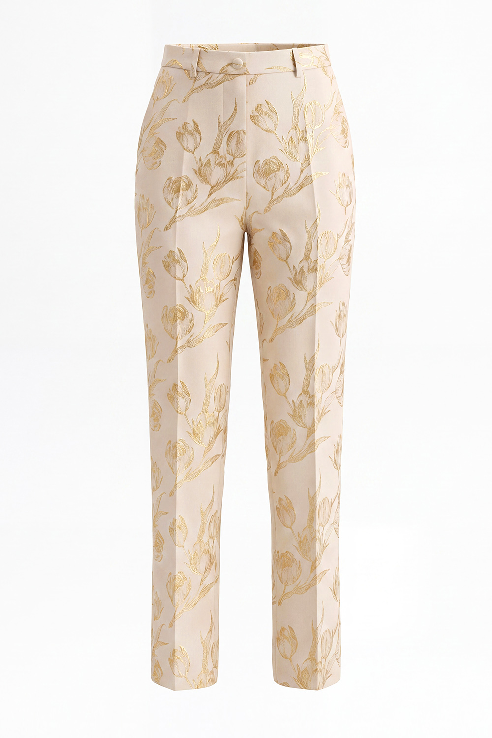 Golden Floral Peak Lapel One Botton 2 Piece Business Suits with Pockets
