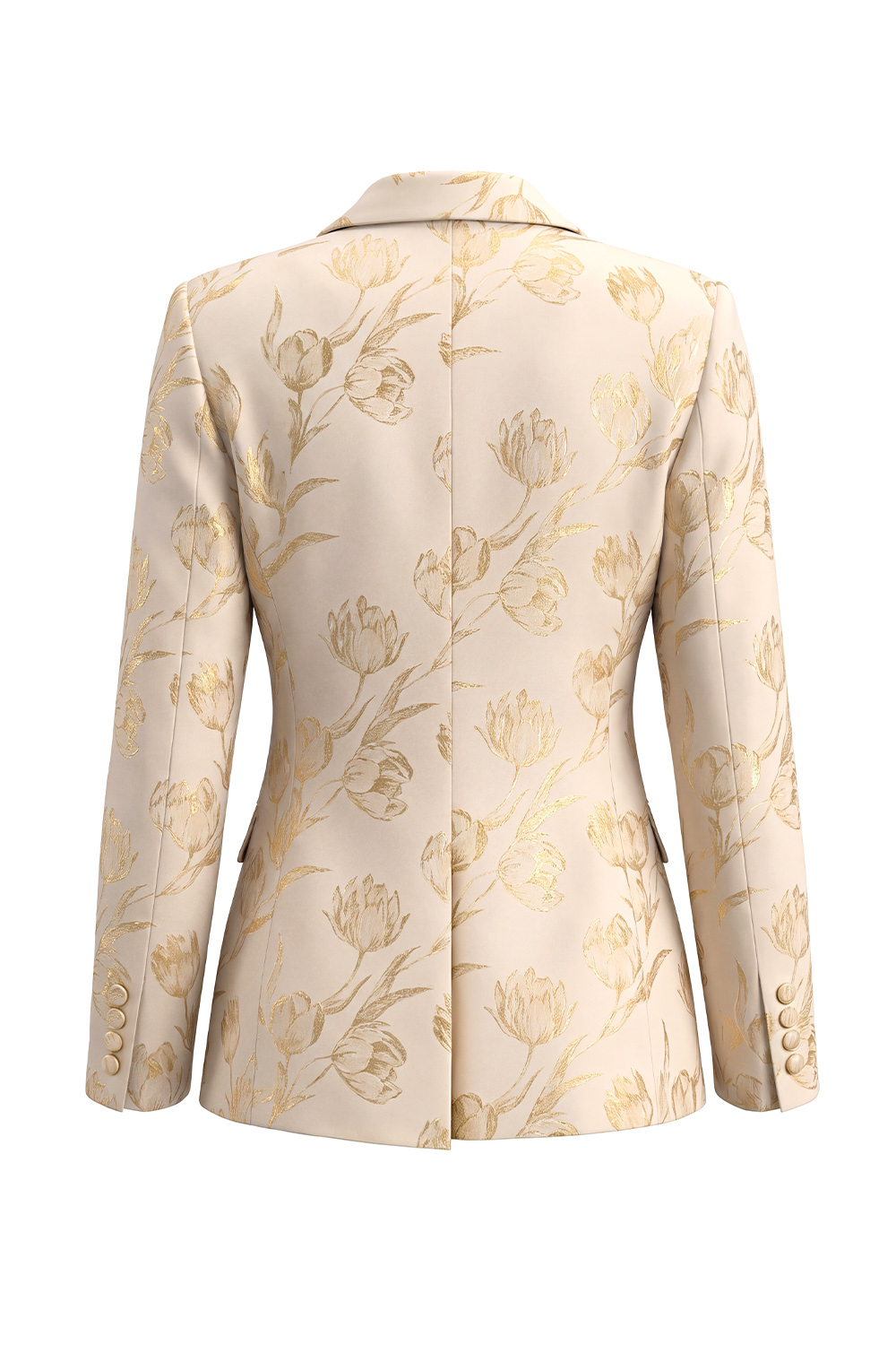 Golden Floral Peak Lapel One Botton 2 Piece Business Suits with Pockets
