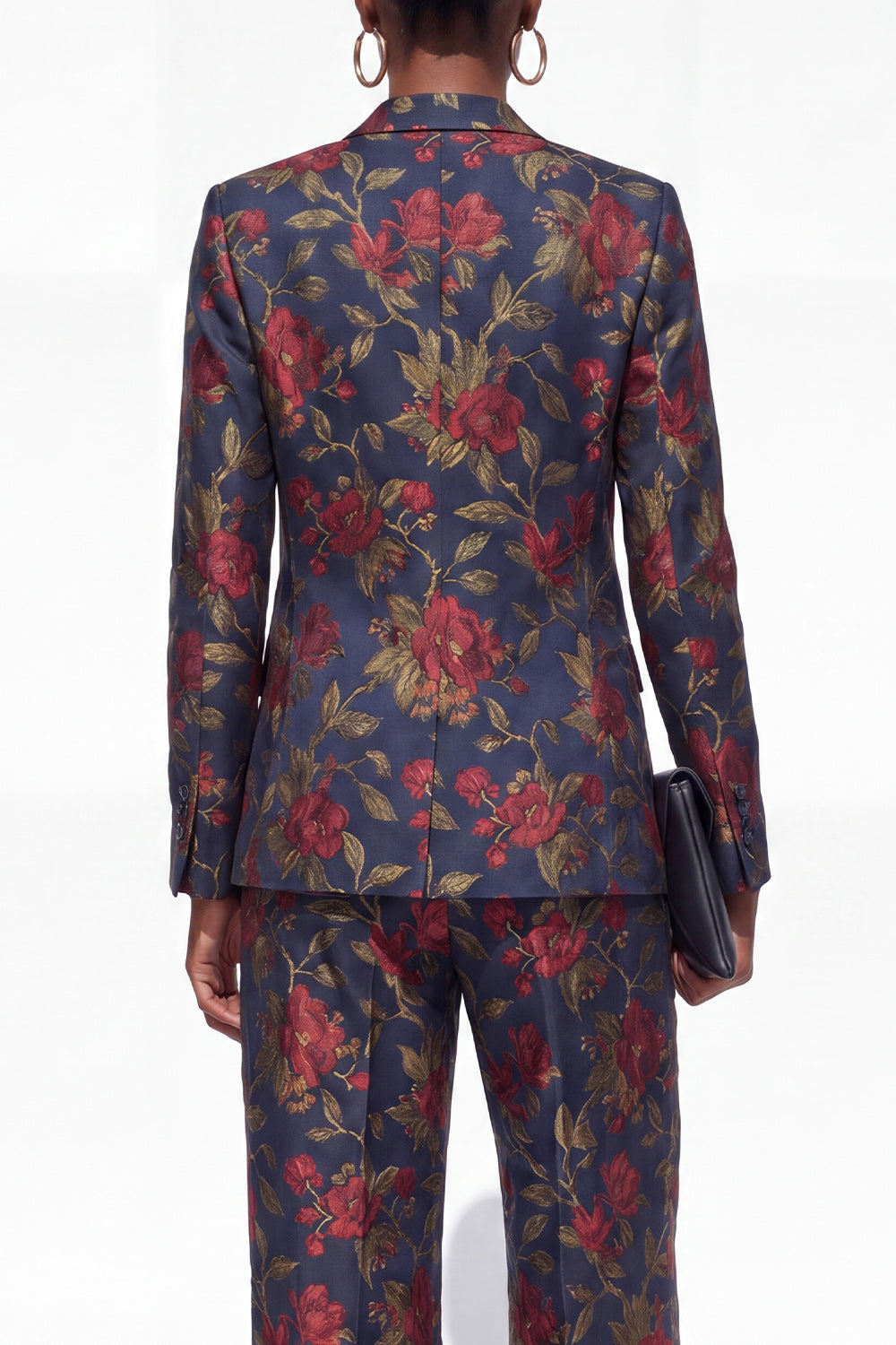 Floral Black 2 Piece Peak Lapel One Button Business Suits with Pockets