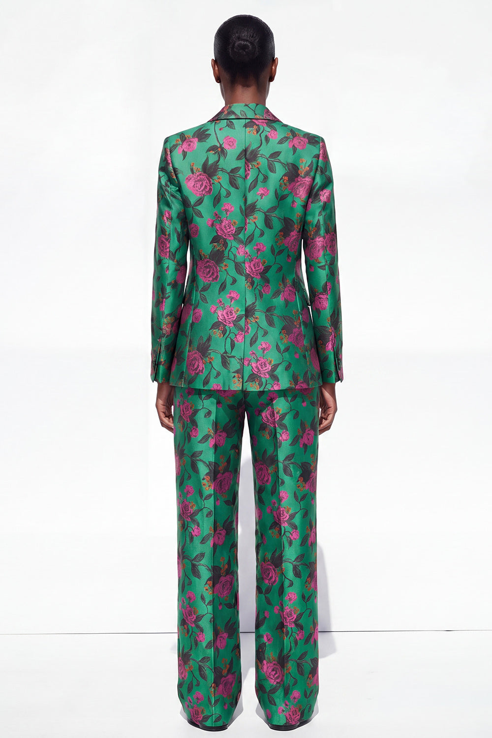 Floral Black 2 Piece Peak Lapel One Button Business Suits with Pockets