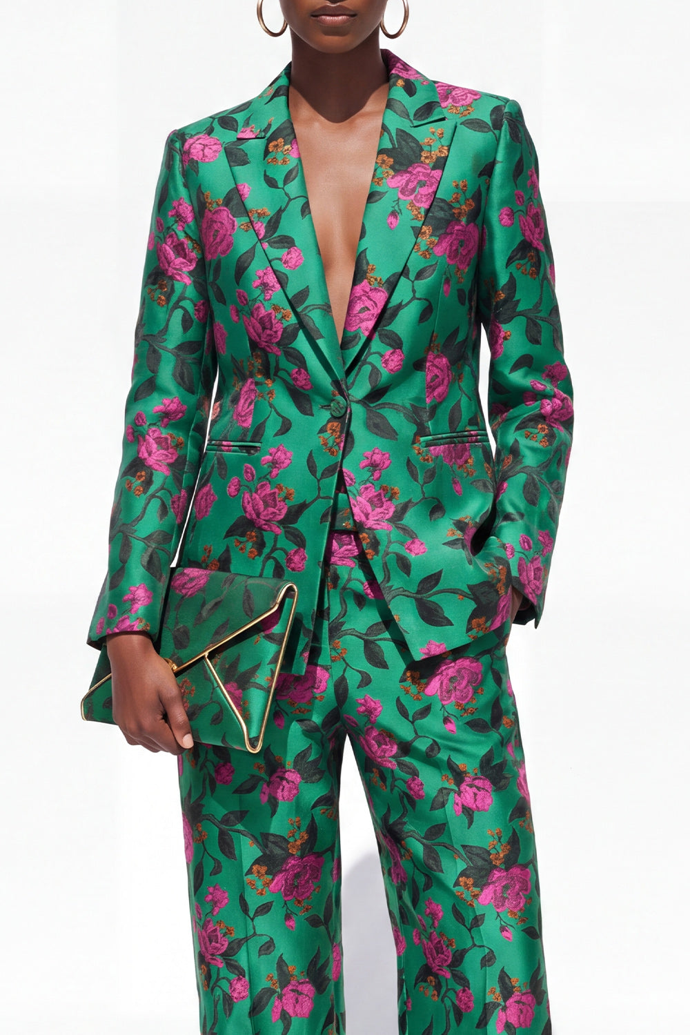 Floral Black 2 Piece Peak Lapel One Button Business Suits with Pockets