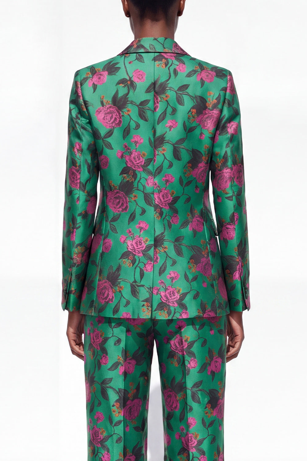 Floral Black 2 Piece Peak Lapel One Button Business Suits with Pockets