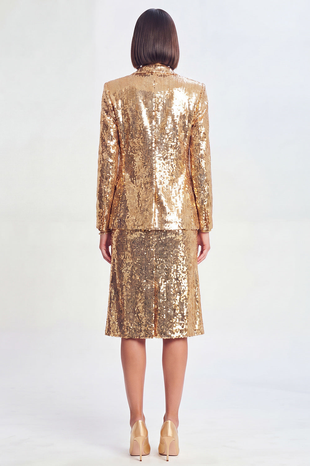 Sparkly Sequins Golden 2 Piece Peak Lapel Midi Prom Suits
