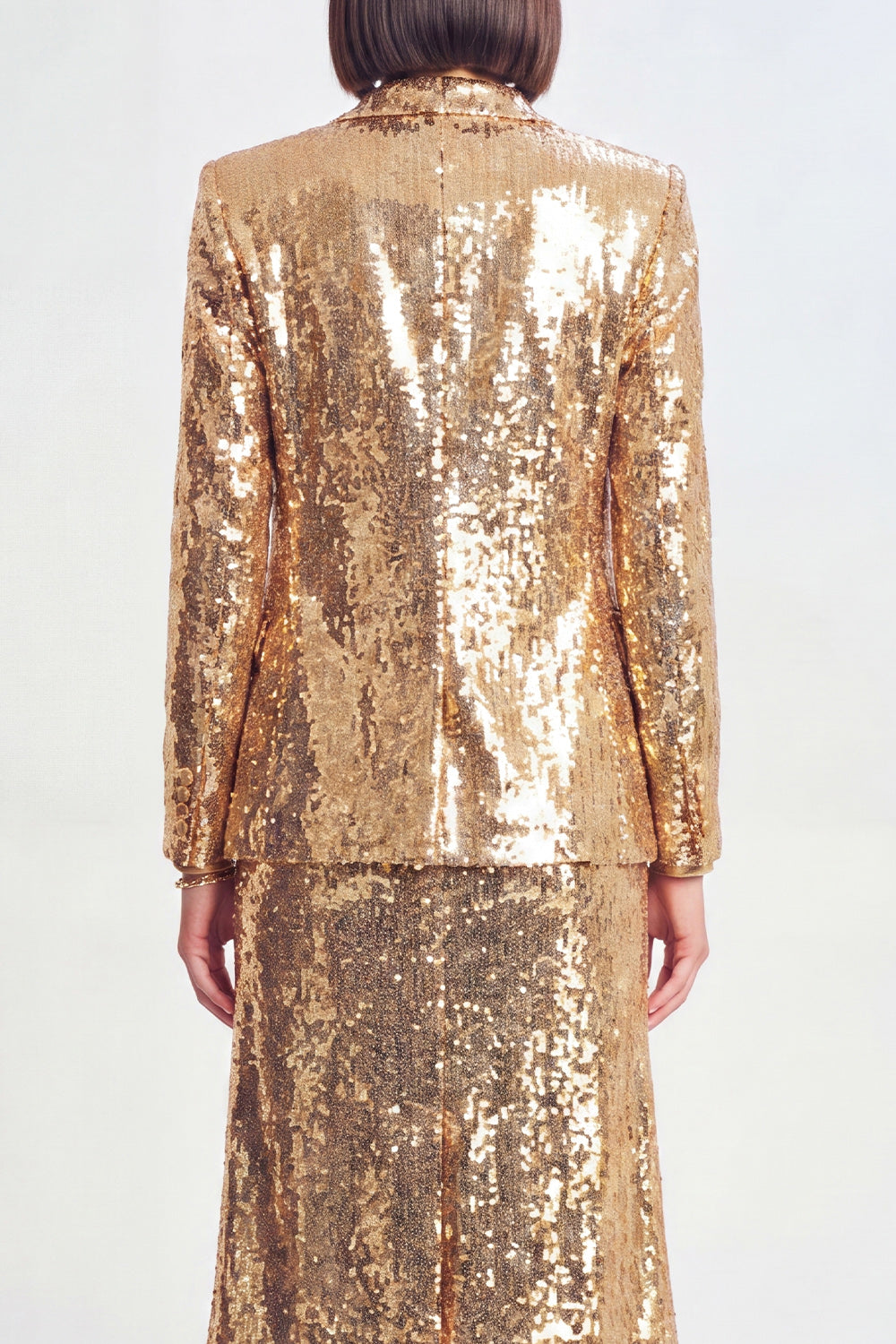 Sparkly Sequins Golden 2 Piece Peak Lapel Midi Prom Suits