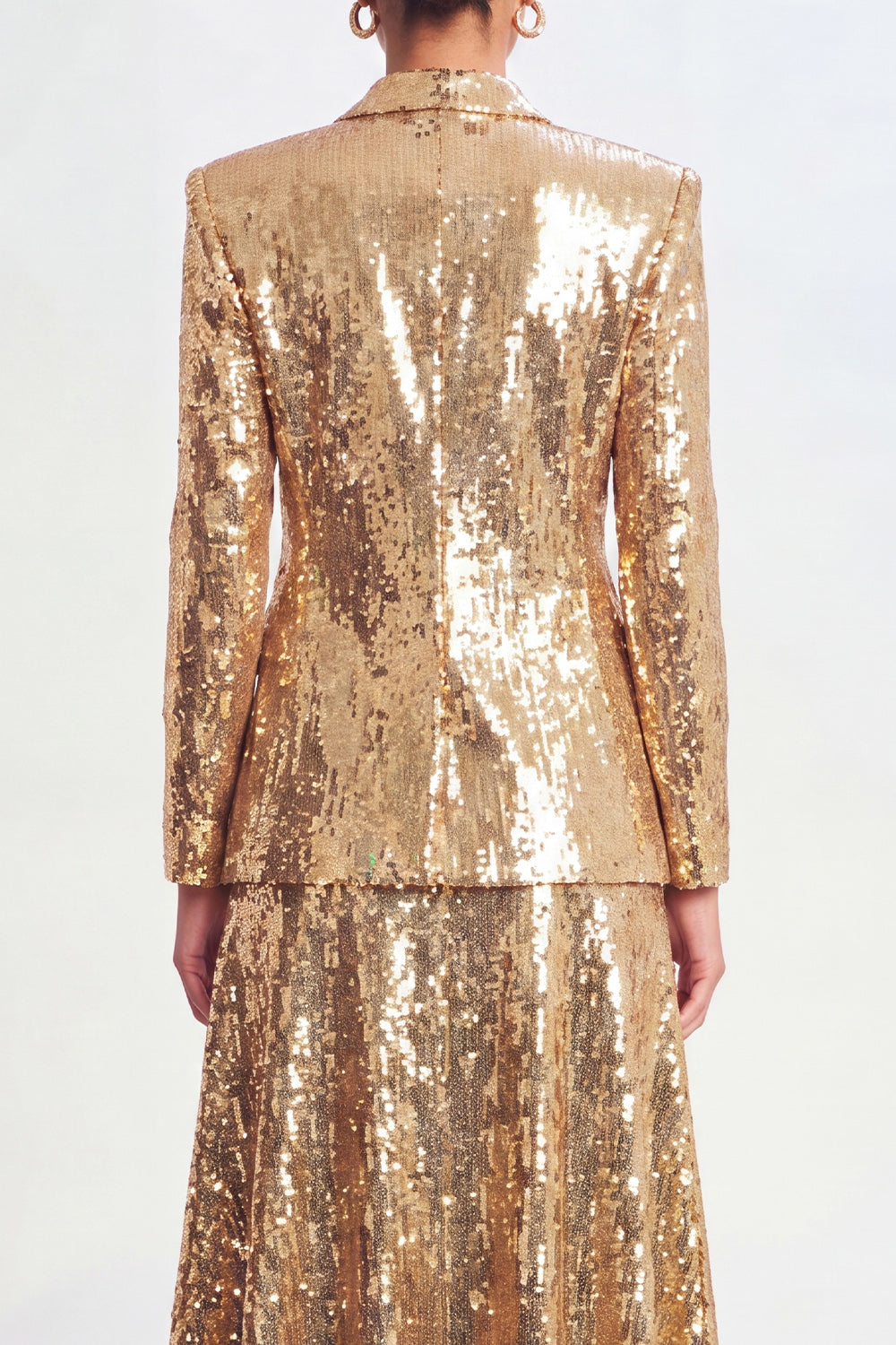 Sparkly Golden 2 Piece Shawl Lapel Sequins A Line Long Prom Suits