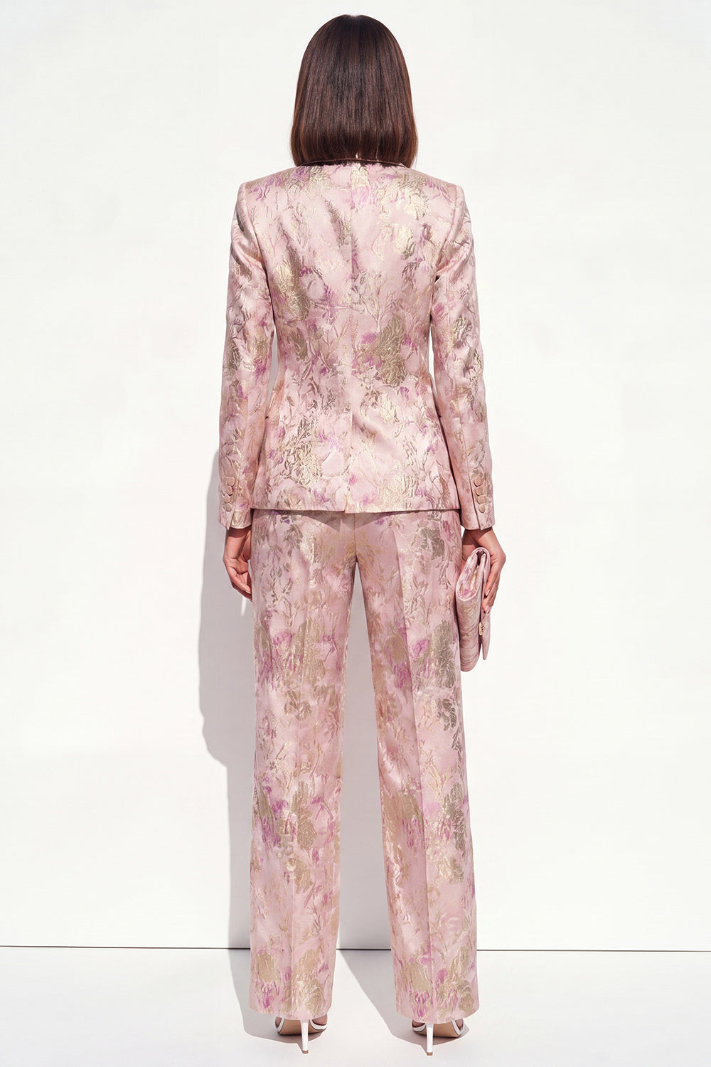 Floral 2 Piece Dusty Rose Peak Lapel Double Breasted Prom Suits with Pockets