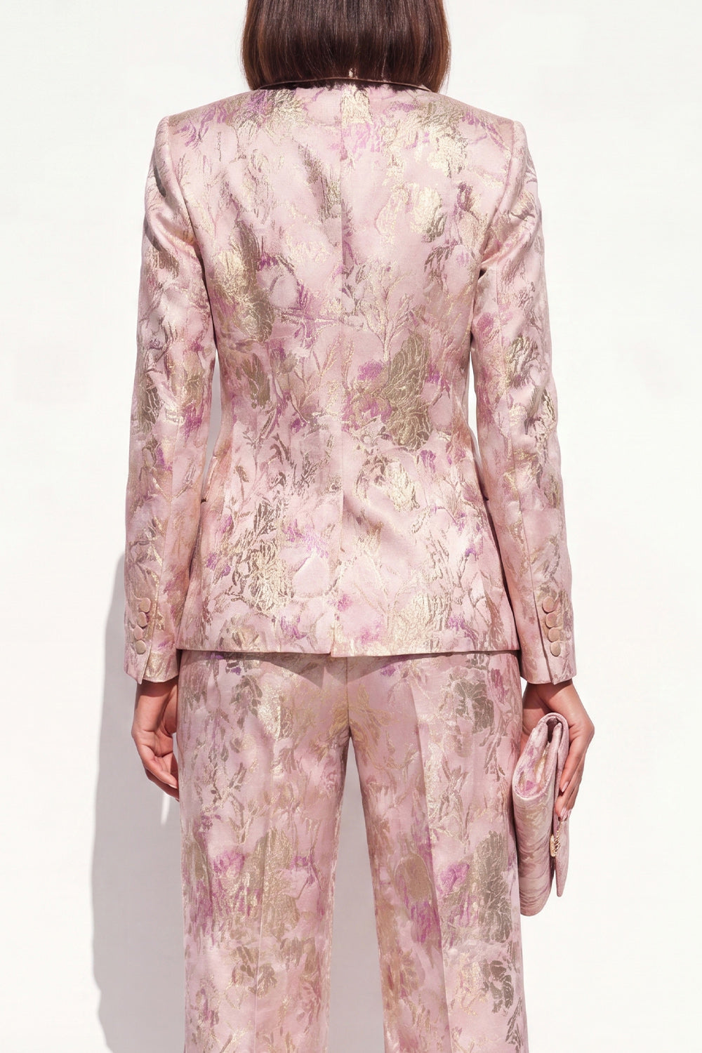 Floral 2 Piece Dusty Rose Peak Lapel Double Breasted Prom Suits with Pockets