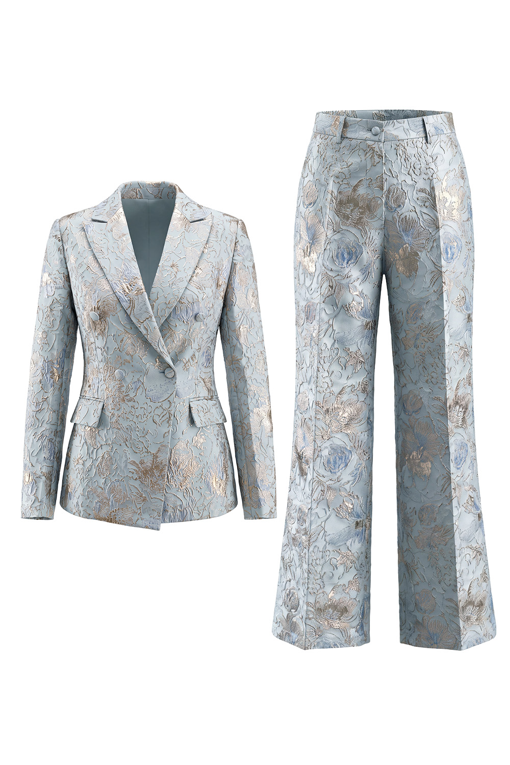 Floral 2 Piece Dusty Rose Peak Lapel Double Breasted Prom Suits with Pockets