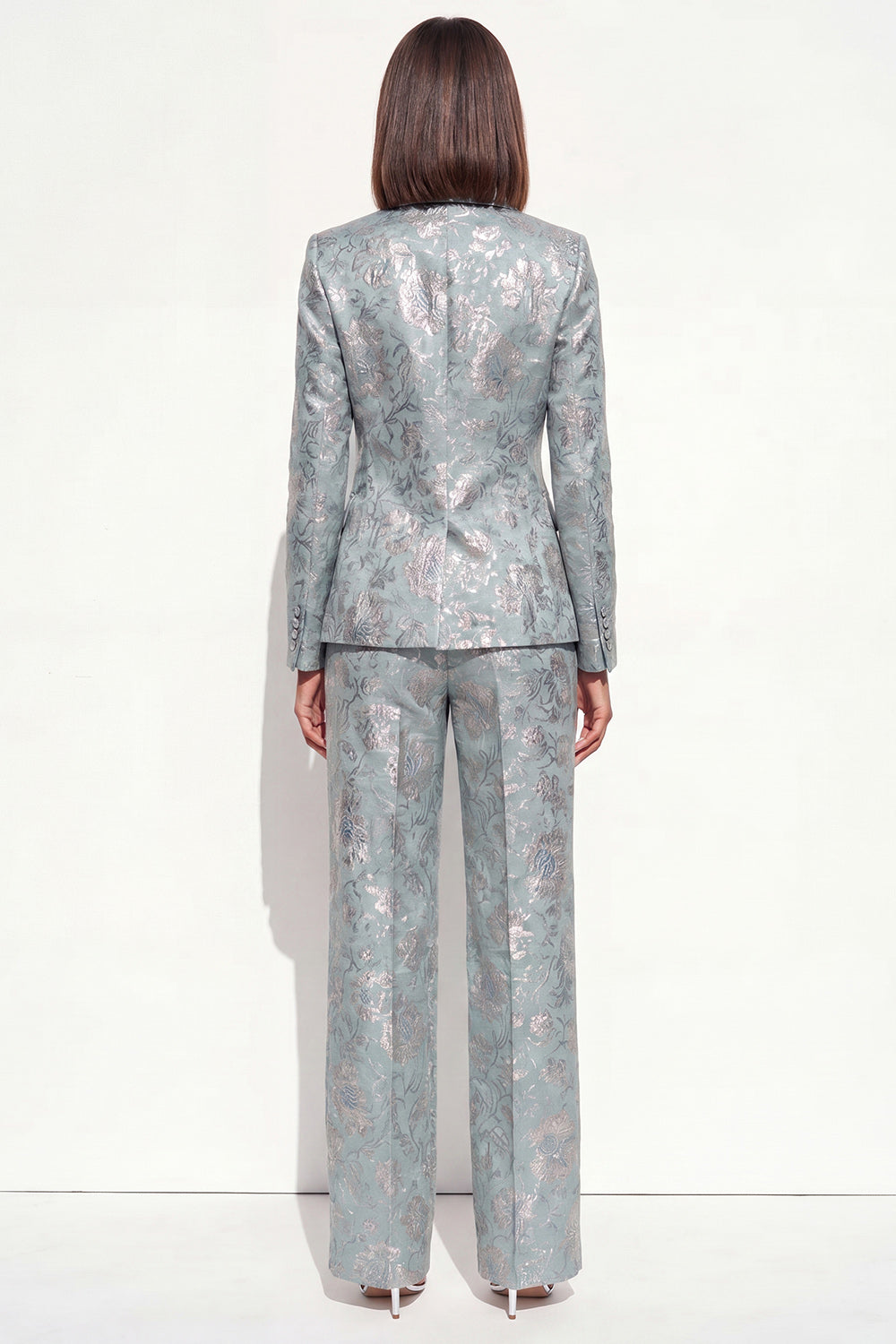 Floral 2 Piece Dusty Rose Peak Lapel Double Breasted Prom Suits with Pockets